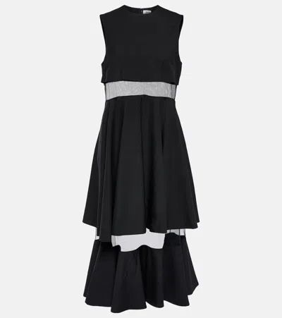 NOIR KEI NINOMIYA MESH-TRIMMED WOOL MIDI DRESS