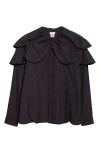 Noir Kei Ninomiya Mixed Media Double Breasted Wool Gabardine & Tulle Coat In Black