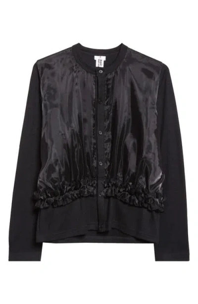 Noir Kei Ninomiya Mixed Media Wool & Organdy Cardigan In Black