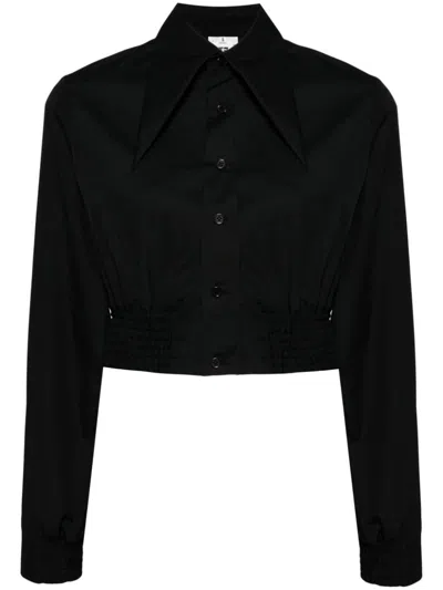 Noir Kei Ninomiya Oversized-collar Cropped Shirt In Schwarz