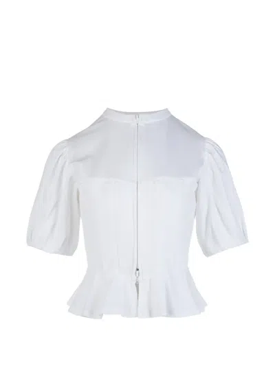 Noir Kei Ninomiya Peplum Puff-sleeve Blouse In White