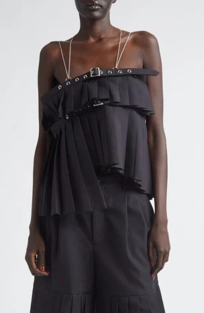 Noir Kei Ninomiya Pleated Chain Strap Wool Blend Gabardine Camisole In Gray