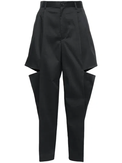Noir Kei Ninomiya Pleated Cut-out Straight Trousers In Black