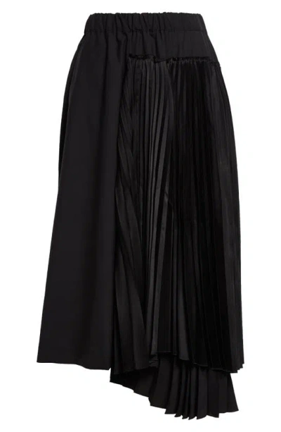 Noir Kei Ninomiya Pleated Satin Inset Wool Skirt In Black