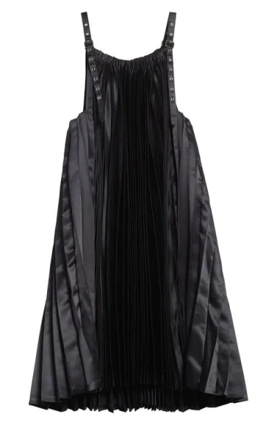 Noir Kei Ninomiya Pleated Satin Midi Dress In Black