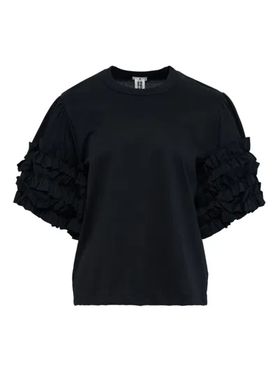 Noir Kei Ninomiya Ponte Ruffled Cotton T-shirt In Black
