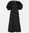Noir Kei Ninomiya Womens Black Puff-sleeved Flared-hem Cotton-poplin Midi Dress