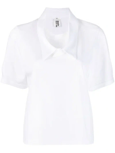 Noir Kei Ninomiya Puffed Sleeve Cropped Polo Shirt In White