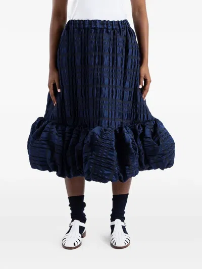 Noir Kei Ninomiya Ruched Bubble-hem Midi Skirt In Blue