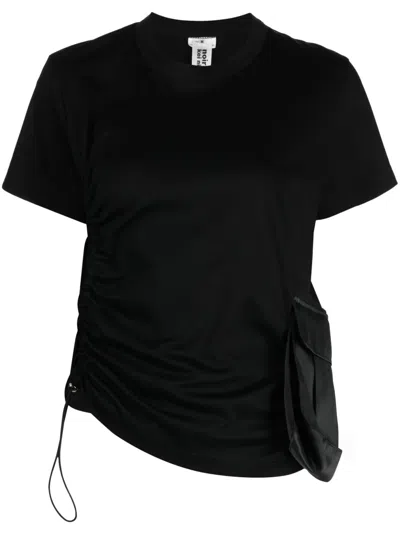 Noir Kei Ninomiya Ruched Drawstring Cotton T-shirt In Black