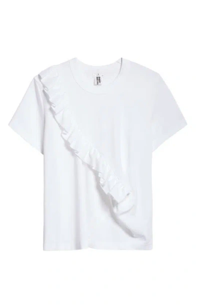 Noir Kei Ninomiya Ruffle Detail Ponte Knit T-shirt In White