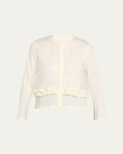Noir Kei Ninomiya Ruffle Mixed-media Crewneck Cardigan In White