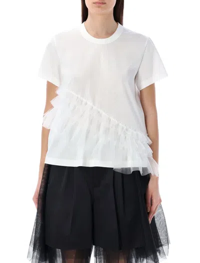Noir Kei Ninomiya Ruffle Tulle Insert T-shirt In White