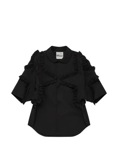Noir Kei Ninomiya Ruffled-trim Short-sleeve Shirt In Black