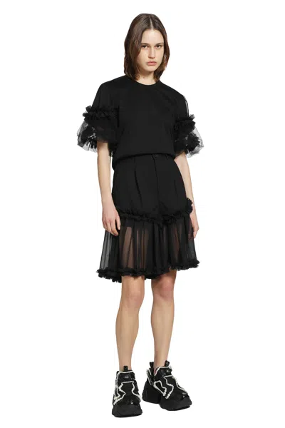 Noir Kei Ninomiya Ruffled Tulle And Wool Shorts In Black