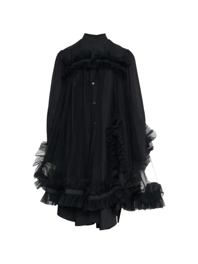 Noir Kei Ninomiya Ruffled Tulle-overlay Blouse In Black