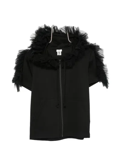 Noir Kei Ninomiya Ruffled Tulle-trimmed Hoodie In Black