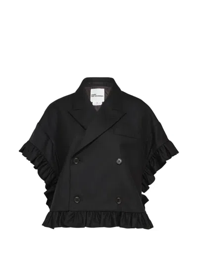 Noir Kei Ninomiya Ruffled-trim Double-breasted Jacket In Black