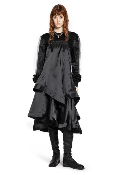 Noir Kei Ninomiya Satin Apron Midi Dress In Black