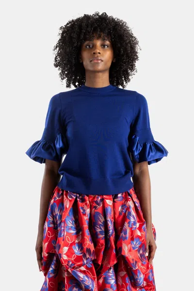 Noir Kei Ninomiya Satin-ruffle Knit Sweater In Blue