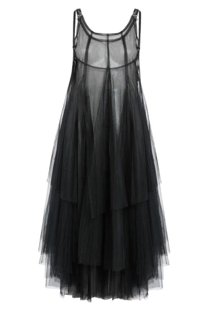 Noir Kei Ninomiya Sheer Tiered Tulle Shift Dress In Black