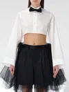 Noir Kei Ninomiya Womens Black X White Long-sleeved Bowtie-embellished Cotton-poplin Shirt In 白色