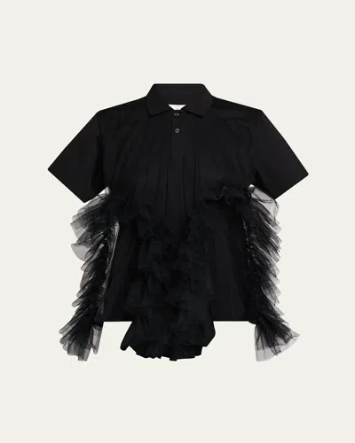 Noir Kei Ninomiya Cotton Ponte X Nylon Tulle Top In Black