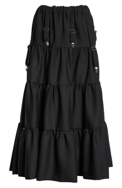 Noir Kei Ninomiya Tiered Wool Gabardine Maxi Skirt In Black