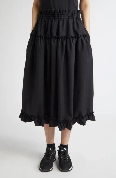 Noir Kei Ninomiya Tropical Wool Midi Skirt In Black