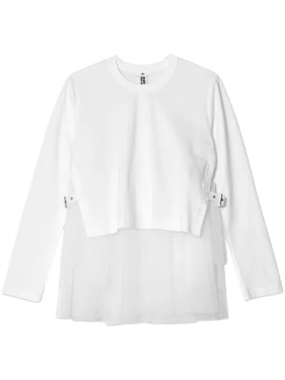 Noir Kei Ninomiya Tulle-layer Cotton T-shirt In White