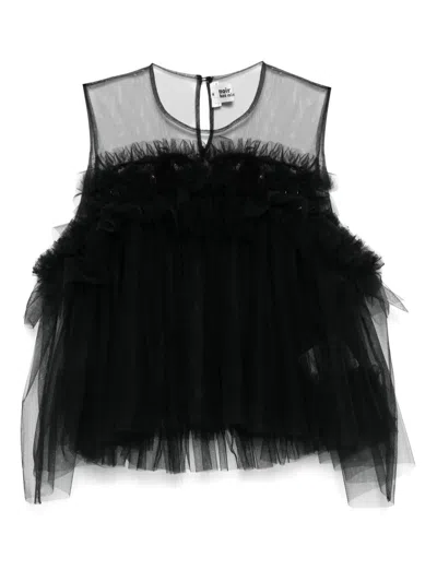 Noir Kei Ninomiya Tulle Ruffle Blouse In Black