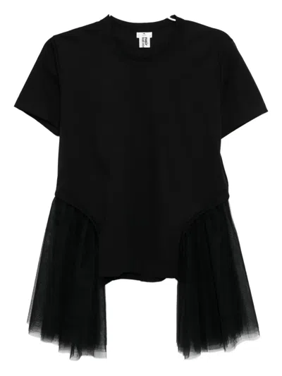 Noir Kei Ninomiya Tulle-sleeved T-shirt In Black