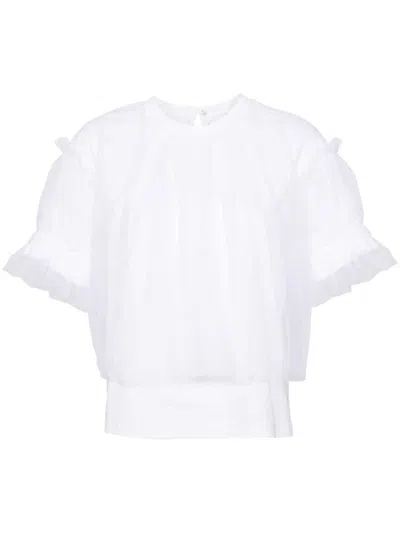 Noir Kei Ninomiya Tulle-sleeved T-shirt In White