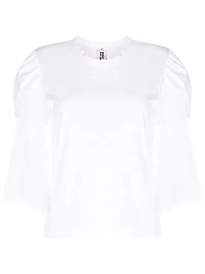 Noir Kei Ninomiya Tulle-sleeves Cotton T-shirt In White