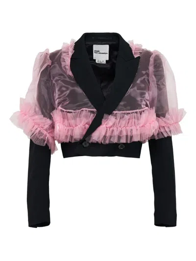 Noir Kei Ninomiya Tulle-trim Cropped Jacket In Black
