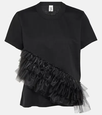 Noir Kei Ninomiya Tulle-trimmed Cotton Jersey T-shirt In Black