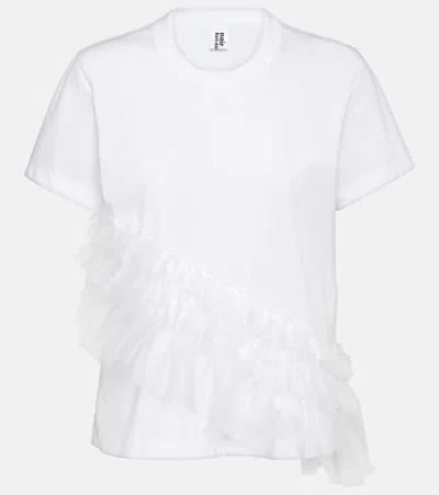 Noir Kei Ninomiya Tulle-trimmed Cotton Jersey T-shirt In White