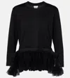 Noir Kei Ninomiya Tulle-trimmed Cotton Jersey Top In Schwarz
