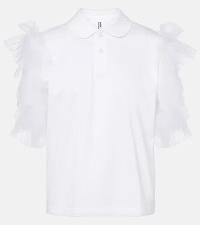 Noir Kei Ninomiya Tulle-trimmed Cotton Polo Shirt In Neutral