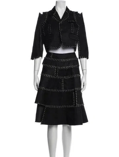 Pre-owned Noir Kei Ninomiya Tweed Pattern Cutout Accent Skirt Suit In Black