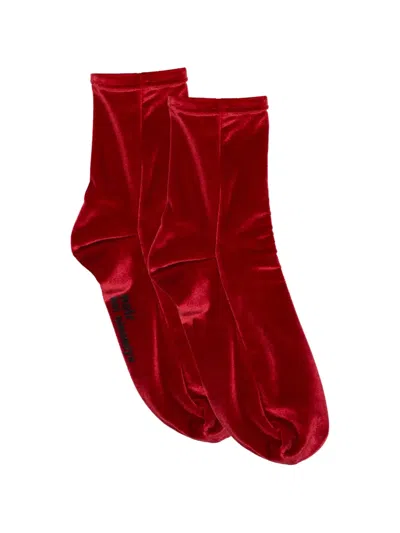 Noir Kei Ninomiya Velour Short Socks In Red
