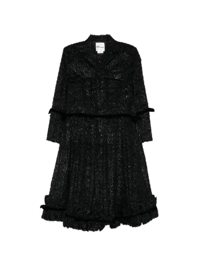 Noir Kei Ninomiya Velvet-trim Ruffled Coat In Black