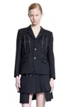 Noir Kei Ninomiya Buckle Strap Single Breasted Wool Oxford Blazer In Black