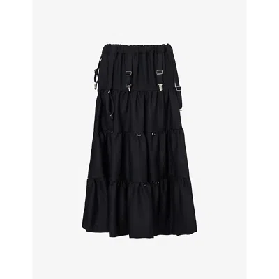 Noir Kei Ninomiya Womens Black Pleated High-waist Wool Midi Skirt