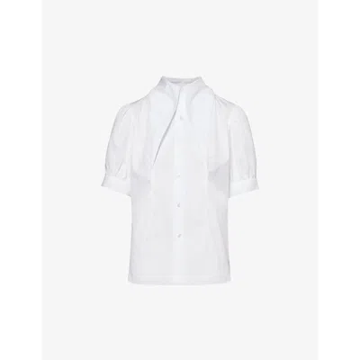 Noir Kei Ninomiya Womens White Pointed-collar Short-sleeve Cotton Shirt