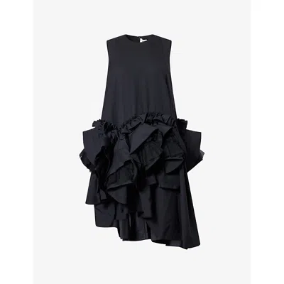 Noir Kei Ninomiya Womens Asymmetric Ruffle Wool Mini Dress Black
