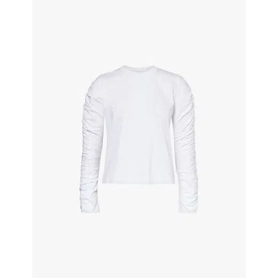 Noir Kei Ninomiya Womens White Ruched-sleeve Round-neck Cotton T-shirt