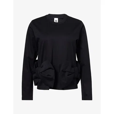 Noir Kei Ninomiya Womens Oversized-bow Long-sleeve Cotton Top Black Xs
