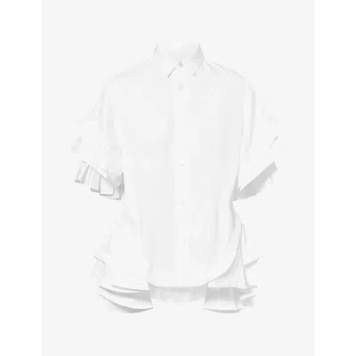 Noir Kei Ninomiya Womens Ruffle Short-sleeve Cotton Blouse White Xs