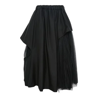 Noir Kei Ninomiya Wool Doeskin X Nylon Tulle Skirt In Black